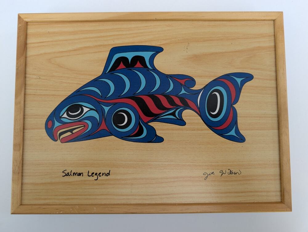 Joe Wilson Salmon Legend Northwest Coast Art Wood Box Signed Lid